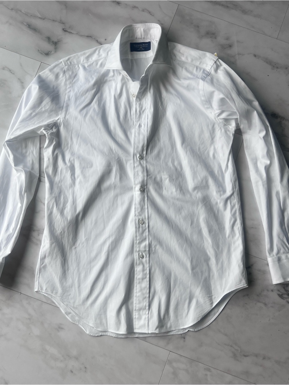 Kamakura Men's White Dress Shirt - Tailored Spread Collar 100% Japanese cotton.